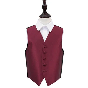 DQT Woven Plain Solid Check Burgundy Boys Wedding Waistcoat 2-14 Years - Picture 1 of 4