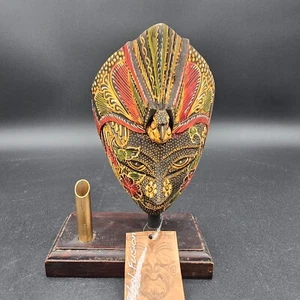 Hand Carved Javanese Batik Mask on Stand Pen Holder with Tag - Picture 1 of 9