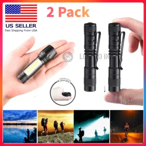 2PCS LED Flashlight Tactical Penlight Super Bright Torch USB Rechargeable COB US - Picture 1 of 22
