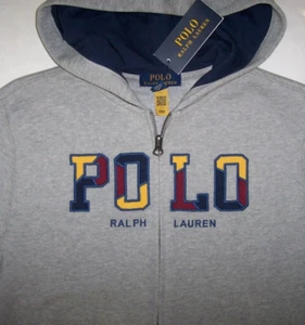 NWT Polo Ralph Lauren GRAY/CORDUROY LOGO Zip Fleece Hoodie Boys L 14/16 PONY - Picture 1 of 6