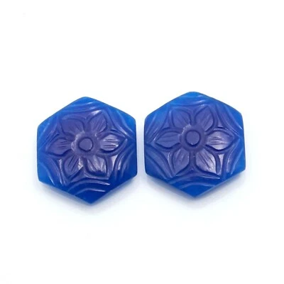 39 Ct Hexagon Shape Blue Lapis Lazuli Quartz Carve Loose Gemstone Cabochon Pair - Image 1 of 3