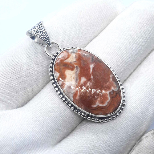 VETEMENTS Ciondolo pazzo pizzo diaspro pietra preziosa ovale argento sterling 925 gioielli 2"