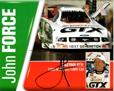 Cartulina NHRA John Force 2006 firmada a mano 10X8 bio GTX Mustang coche divertido DR65 Foto 1 de 2