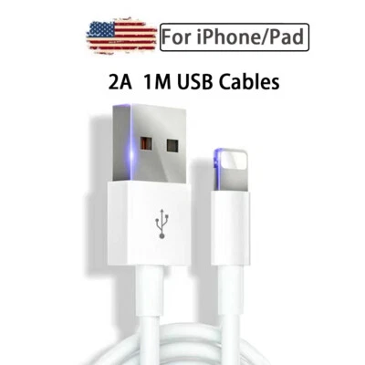 1M 2A USB Data Charger Cables Cords for Apple iPhone 5 S 6 7 8  X  XR 11 Plus - Image 1 of 4