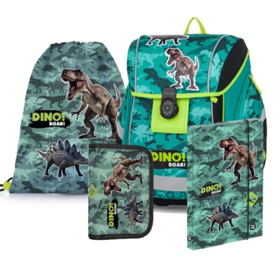 OXYBAG Dinosaurier Dino T-REX Ranzen Schulranzen Rucksack Set 4 teilig mit Heftbox