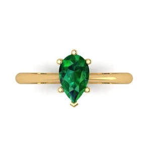 1 tcw Pear Cut Engagement Ring for Women, 14K Yellow Gold Emerald Promise Ring - Picture 1 of 11