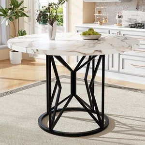 Esstisch Runder Küchentisch Marmor Optik Tisch Esszimmertisch 100cm Weiß/Schwarz - Bild 1 von 12