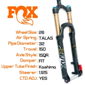 Fox 2014 TALAS 32 Fork KASHIMA 26in F-S 150mm CTD 15QR 1.125 39mm Rake AM - Picture 1 of 11