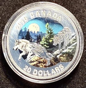 2018 Canada Geometric Fauna Grey Wolves $20 Fine Silver Coin - Picture 1 of 5