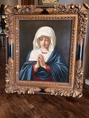 "Pintura al óleo sobre lienzo de la Virgen en oración 30"" X 34""" Foto 1 de 4