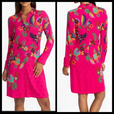 NOVO Vestido Johnny Was S Rosa A Camisa Favorita Janie Botão Frente Comprimento do Joelho - Imagem 1 de 4