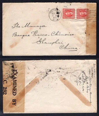 CANADÁ Victoria BC 1941 cubierta censurada a CHINA. Receptor Foto 1 de 3