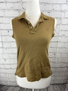 Lauren Ralph Lauren Polo Shirt Women's P/S Brown 100% Cotton Sleeveless Collared - Picture 1 of 6