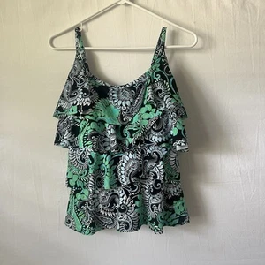 MIRACLESUIT Women 12DD Swim Tankini Ruffle Green Tiered Resort Beach Vacation - Picture 1 of 5