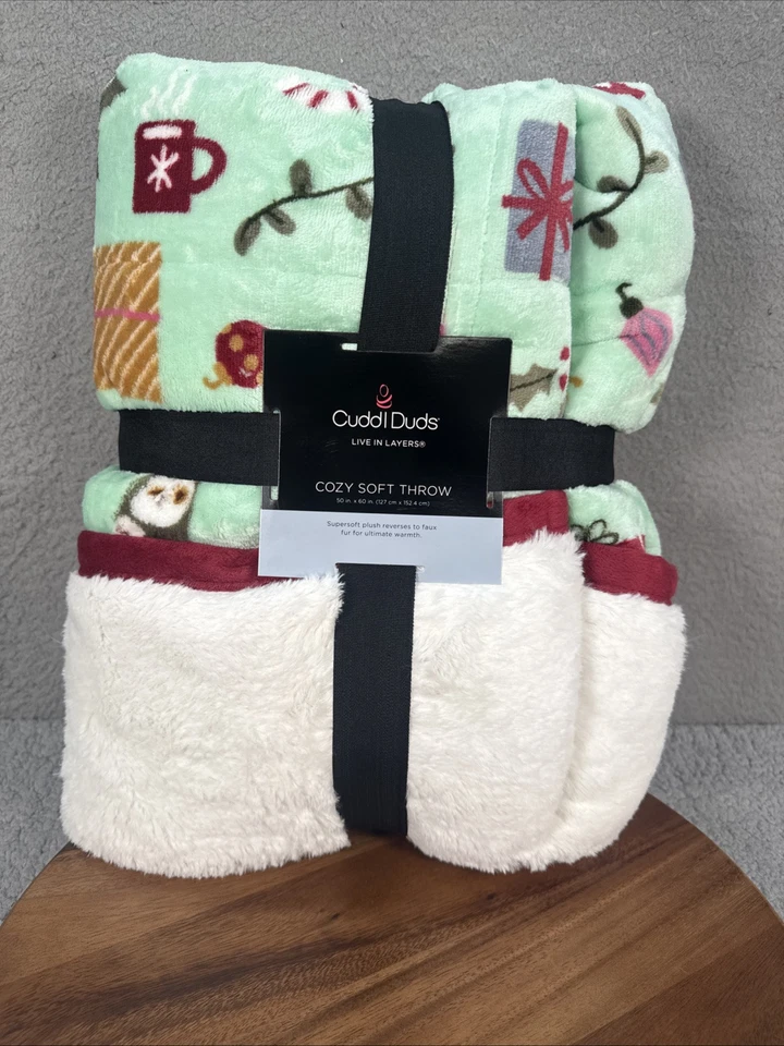 Cuddl Duds Sherpa Throw Blanket  Sherpa Holiday Icons Toss Christmas Cozy - Image 1 of 1