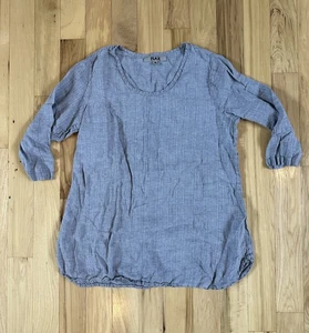 Flax Tunic Top Shirt Medium Gray 100% Linen Lagenlook Minimilist Oversized - Picture 1 of 7