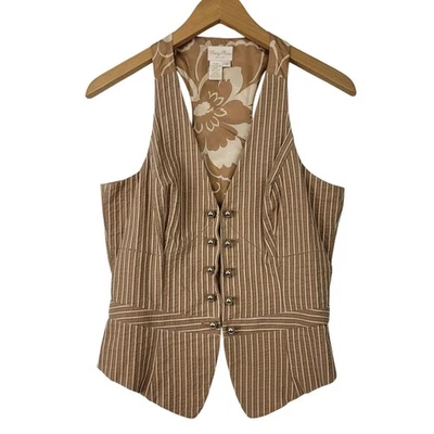Chaleco De Colección Tracy Reese Marrón Floral Rayas Mezcla Algodón y Seda Talla 8 Foto 1 de 4