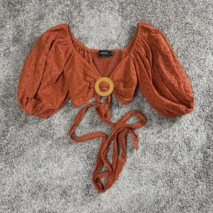 Nerz Rosa Damen Boho Crop Top Medium Orange Puffärmel Ösen Wickel Cottagecore - Bild 1 von 8