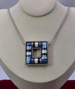 Brighton Cabana Blues Mix Necklace Enamel Square Pendant 18” Boho Chic - Picture 1 of 7