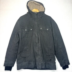 prAna Men's Canvas Sherpa Lined Work Jacket Hooded Full Zip Chore Coat XL Black - Picture 1 of 10