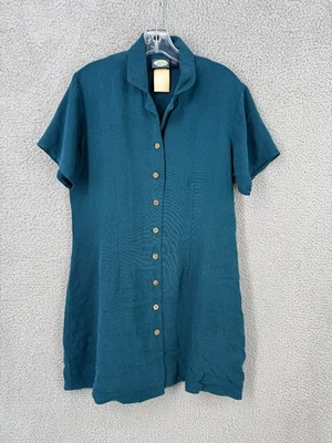 NEW Tommy Bahama Short-Sleeve 100% Silk Collared Shirt Dress Womens M Teal Blue - Image 1 of 4