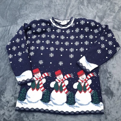 Suéter Cascanueces Vintage Mujer Grande Azul Muñeco de Nieve Navidad Hecho Feo EE. UU. 90s Foto 1 de 4