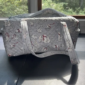 Vera Bradley "BEARY MERRY" Winter Polar Bears Gray Duffle Bag Retired - Picture 1 of 17
