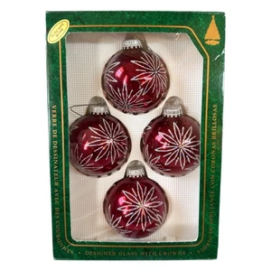 Juego de 4 adornos de vidrio de colección Navidad por Krebs diseño Starburst rojo brillo - Imagen 1 de 8