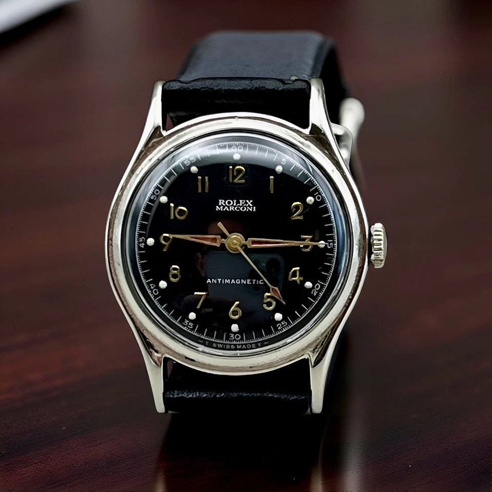 VTG ROLEX MARCONI ATIMAGNETIC BLACK DIAL NICKEL PLATED CASE Ø 31,9mm CIRCA 1930 - Image 1 of 4