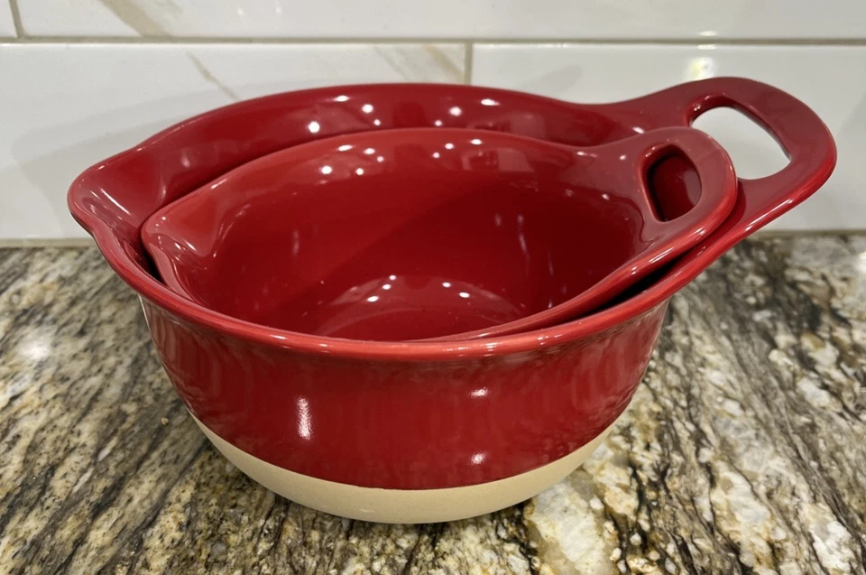 Rachel Ray Set of 2 Red Nesting Mixing Bowls with Handle and Spout 1 Qt & 2Qt. - Image 1 of 4