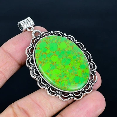 Colgante hecho a mano enchapado en plata 925 turquesa verde cobre de 2,56" Foto 1 de 3