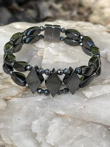 Black Magnetic Hematite Therapy Bracelet Anklet 2 Row AAA+ - Picture 1 of 4