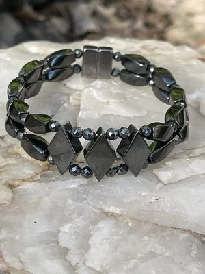 Black Magnetic Hematite Therapy Bracelet Anklet 2 Row AAA+ - Image 1 of 4