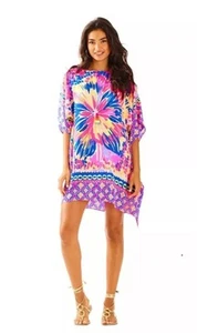 LILLY PULITZER JULIE SILK CAFTAN Multi SUMMER SUNSET PINK 🦄 LARGE / XL NWT  - Picture 1 of 6