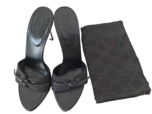 GUCCI Sandalias Mules Tacón GG Lona Negro EU34 Usadas - Imagen 1 de 11