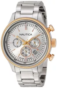 NEW NAUTICA SILVER+ROSE GOLD TONE S/STEEL BAND,CHRONO BRACELET WATCH N22632G - Picture 1 of 2