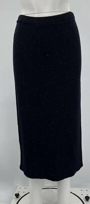 Sandro Navy Knit Midi Skirt W/ Ribbed Bottom and White Dot Detail sz 3 - Image 1 of 4