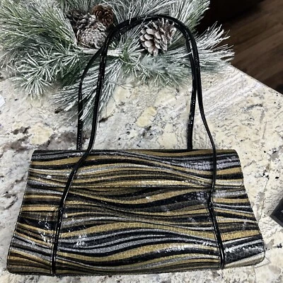 Bolso de Mano Vintage J. Renee Bronce/Líneas Plateadas Rayas, ¡RARO! Foto 1 de 4
