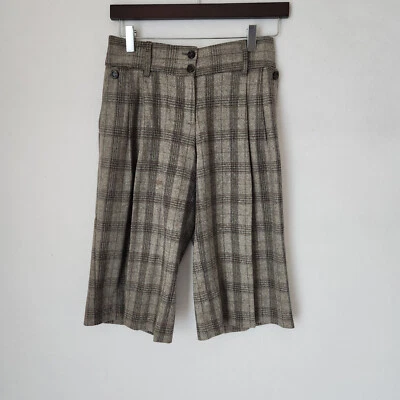 Dolce & Gabbana Wool Blend Plaid Wide Leg High Rise Shorts Pocket Brown Waist 27 - Image 1 of 4