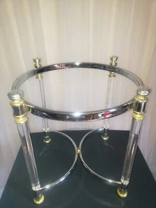 Vintage 1970's Lucite and Chrome Side End Table Round Gold Accents No Glass Top - Picture 1 of 12