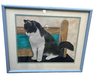 Portrait Of A Tuxedo Cat 1983 Original Oil Pastell Signed S.C. Eaton Animal Art - Bild 1 von 15