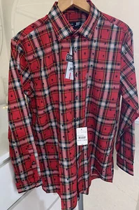 JF j ferrar stretch slim Cotton shirt M Red Tartan Check Skull Emo Alt Punk USA - Picture 1 of 10