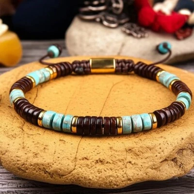 Pulsera hecha a mano con cuentas tibetanas concha de coco jaspe imperial curación mujeres hombres Foto 1 de 4