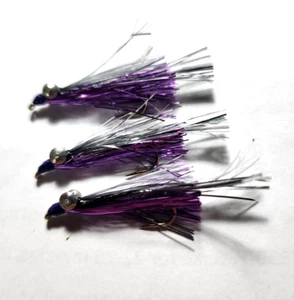 3 Kreelex Purple and Silver Fly Fishing Flies There Are 3 Flies Per Order - Picture 1 of 3