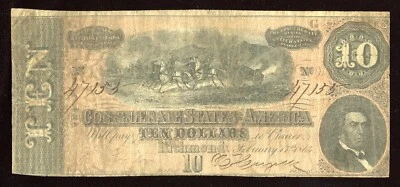1864 $10 Ten Dollar Confederate States of America Note Richmond - Image 1 of 2
