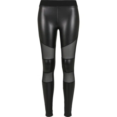Urban Classics Ladies Tech Mesh Faux Leather Leggings Sporthose Kunstleder Hose - Bild 1 von 4