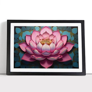 Lotus Flower Art Deco Framed Canvas Wall Art Print Poster Picture, Home Decor - Picture 1 of 9