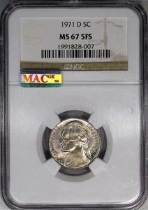 1971-D 5C NGC MS67FS JEFFERSON ~ GORGEOUS SATINY SUPERB-GEM! - Picture 1 of 5
