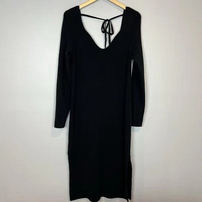 BANANA REPUBLIC BLACK SWEETHEART NECK SWEATER DRESS Size LARGE NWT - Image 1 of 4