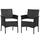 Patiojoy  2pcs Patio Rattan Arm Dining Chair Cushioned Sofa Furniture